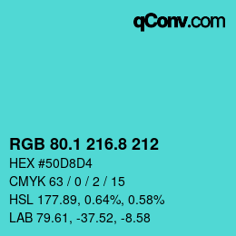 Color code: RGB 80.1 216.8 212 | qconv.com
