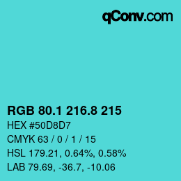 カラーコード: RGB 80.1 216.8 215 | qconv.com