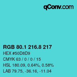 Color code: RGB 80.1 216.8 217 | qconv.com