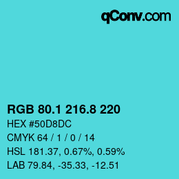 カラーコード: RGB 80.1 216.8 220 | qconv.com