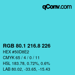 カラーコード: RGB 80.1 216.8 226 | qconv.com