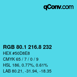Color code: RGB 80.1 216.8 232 | qconv.com