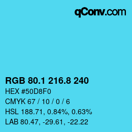 カラーコード: RGB 80.1 216.8 240 | qconv.com