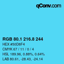 カラーコード: RGB 80.1 216.8 244 | qconv.com
