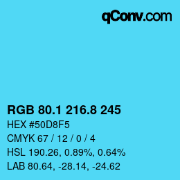 Color code: RGB 80.1 216.8 245 | qconv.com