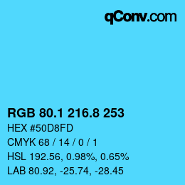 カラーコード: RGB 80.1 216.8 253 | qconv.com