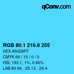 Color code: RGB 80.1 216.8 255 | qconv.com