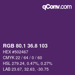 カラーコード: RGB 80.1 36.8 103 | qconv.com