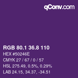 カラーコード: RGB 80.1 36.8 110 | qconv.com