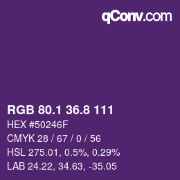 カラーコード: RGB 80.1 36.8 111 | qconv.com