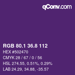 カラーコード: RGB 80.1 36.8 112 | qconv.com
