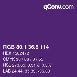 カラーコード: RGB 80.1 36.8 114 | qconv.com