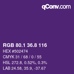 カラーコード: RGB 80.1 36.8 116 | qconv.com