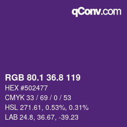 カラーコード: RGB 80.1 36.8 119 | qconv.com