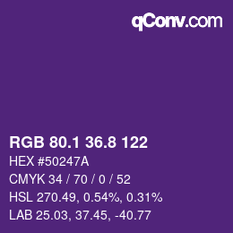 カラーコード: RGB 80.1 36.8 122 | qconv.com