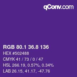 カラーコード: RGB 80.1 36.8 136 | qconv.com