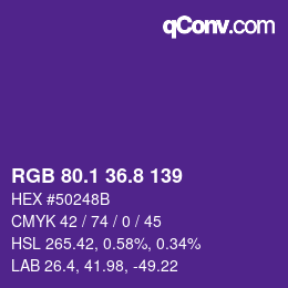 カラーコード: RGB 80.1 36.8 139 | qconv.com