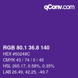 カラーコード: RGB 80.1 36.8 140 | qconv.com