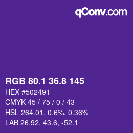 カラーコード: RGB 80.1 36.8 145 | qconv.com