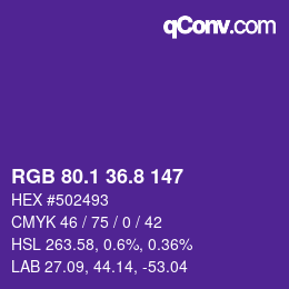 カラーコード: RGB 80.1 36.8 147 | qconv.com