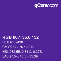 カラーコード: RGB 80.1 36.8 152 | qconv.com