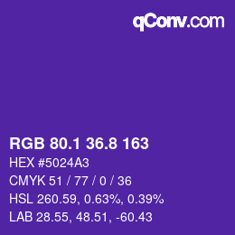 カラーコード: RGB 80.1 36.8 163 | qconv.com