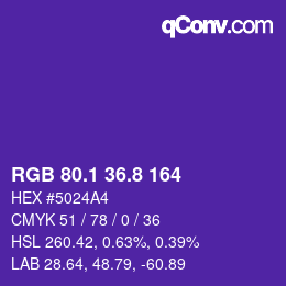 カラーコード: RGB 80.1 36.8 164 | qconv.com