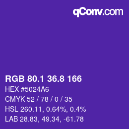 カラーコード: RGB 80.1 36.8 166 | qconv.com