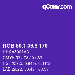 カラーコード: RGB 80.1 36.8 170 | qconv.com
