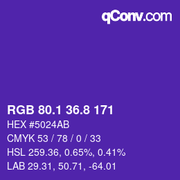 カラーコード: RGB 80.1 36.8 171 | qconv.com