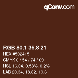 カラーコード: RGB 80.1 36.8 21 | qconv.com