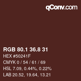 Color code: RGB 80.1 36.8 31 | qconv.com