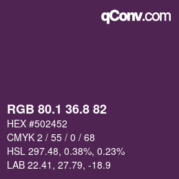 カラーコード: RGB 80.1 36.8 82 | qconv.com