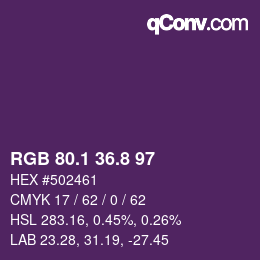 カラーコード: RGB 80.1 36.8 97 | qconv.com
