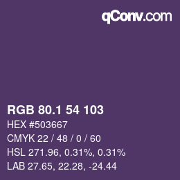 カラーコード: RGB 80.1 54 103 | qconv.com