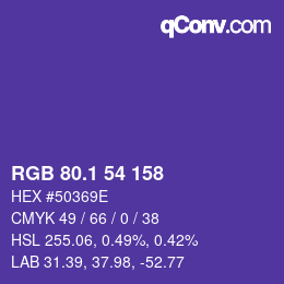 カラーコード: RGB 80.1 54 158 | qconv.com