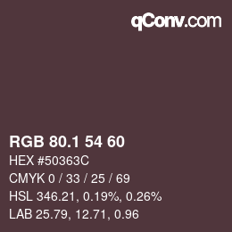 カラーコード: RGB 80.1 54 60 | qconv.com