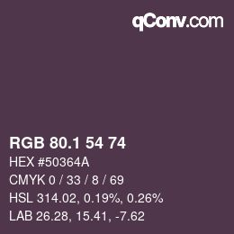 カラーコード: RGB 80.1 54 74 | qconv.com