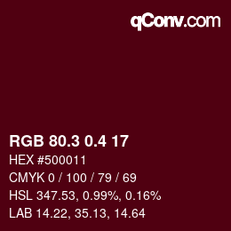 カラーコード: RGB 80.3 0.4 17 | qconv.com