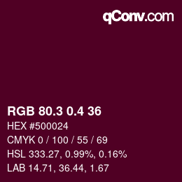 カラーコード: RGB 80.3 0.4 36 | qconv.com