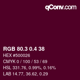 カラーコード: RGB 80.3 0.4 38 | qconv.com