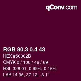 カラーコード: RGB 80.3 0.4 43 | qconv.com