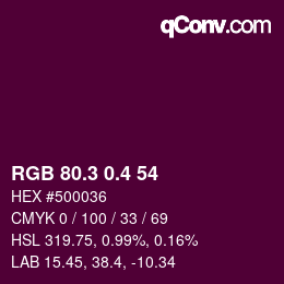 カラーコード: RGB 80.3 0.4 54 | qconv.com