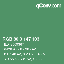 カラーコード: RGB 80.3 147 103 | qconv.com