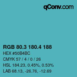カラーコード: RGB 80.3 180.4 188 | qconv.com