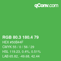 カラーコード: RGB 80.3 180.4 79 | qconv.com
