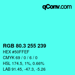 カラーコード: RGB 80.3 255 239 | qconv.com