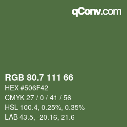 カラーコード: RGB 80.7 111 66 | qconv.com