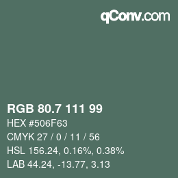カラーコード: RGB 80.7 111 99 | qconv.com