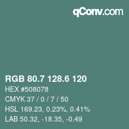 カラーコード: RGB 80.7 128.6 120 | qconv.com